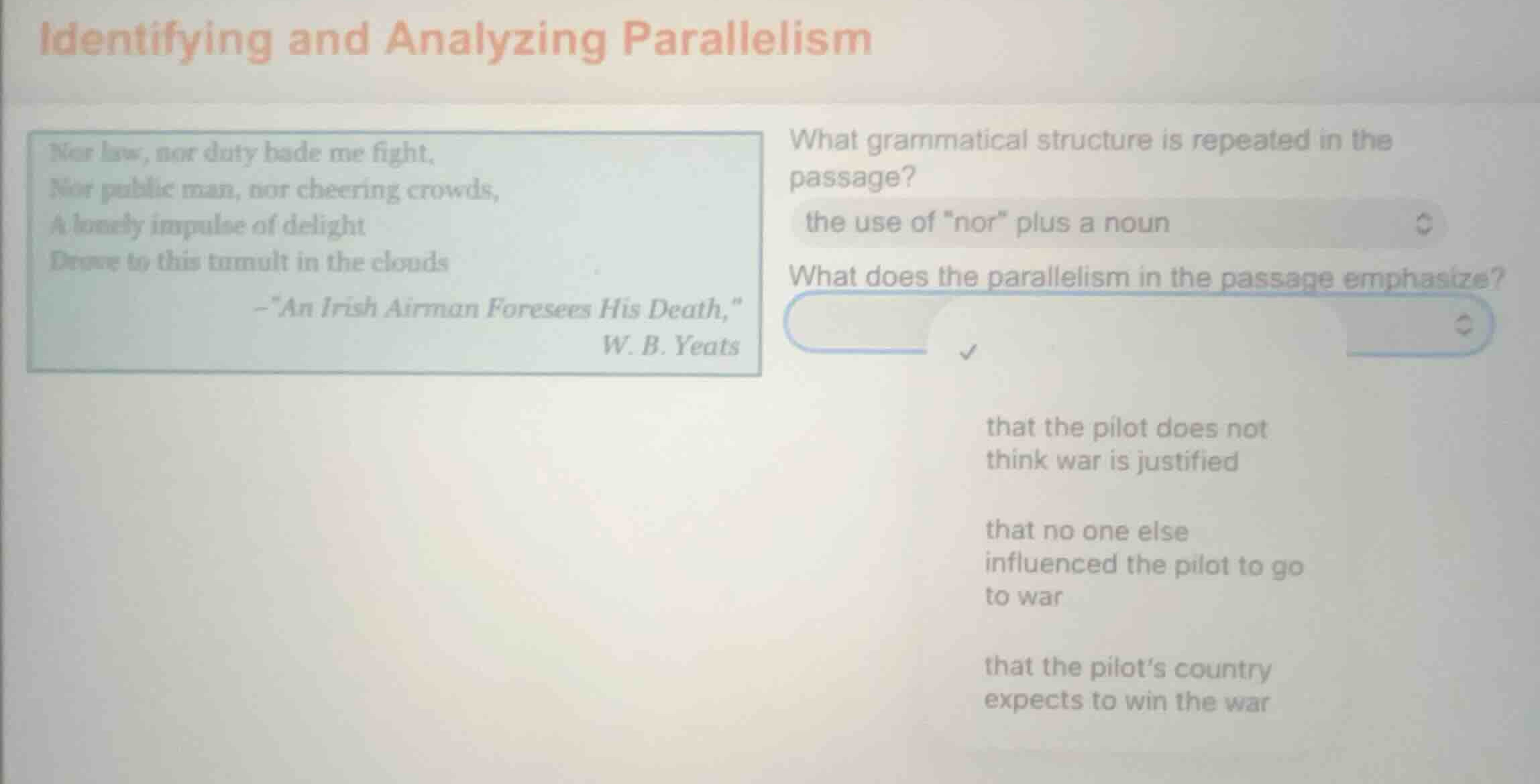 identifying and analyzing parallelism nor law, nor duty bade me fight, …