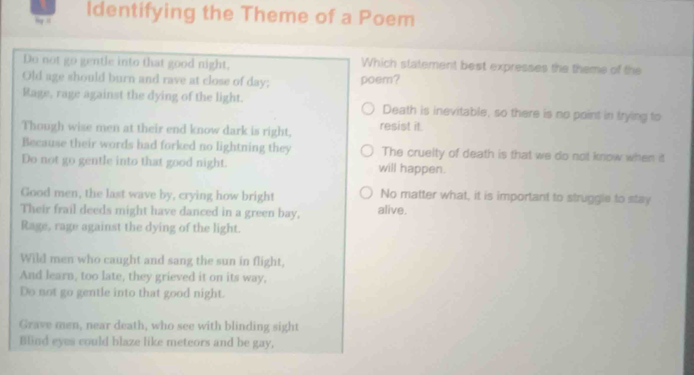 identifying the theme of a poem do not go gentle into that good night, …