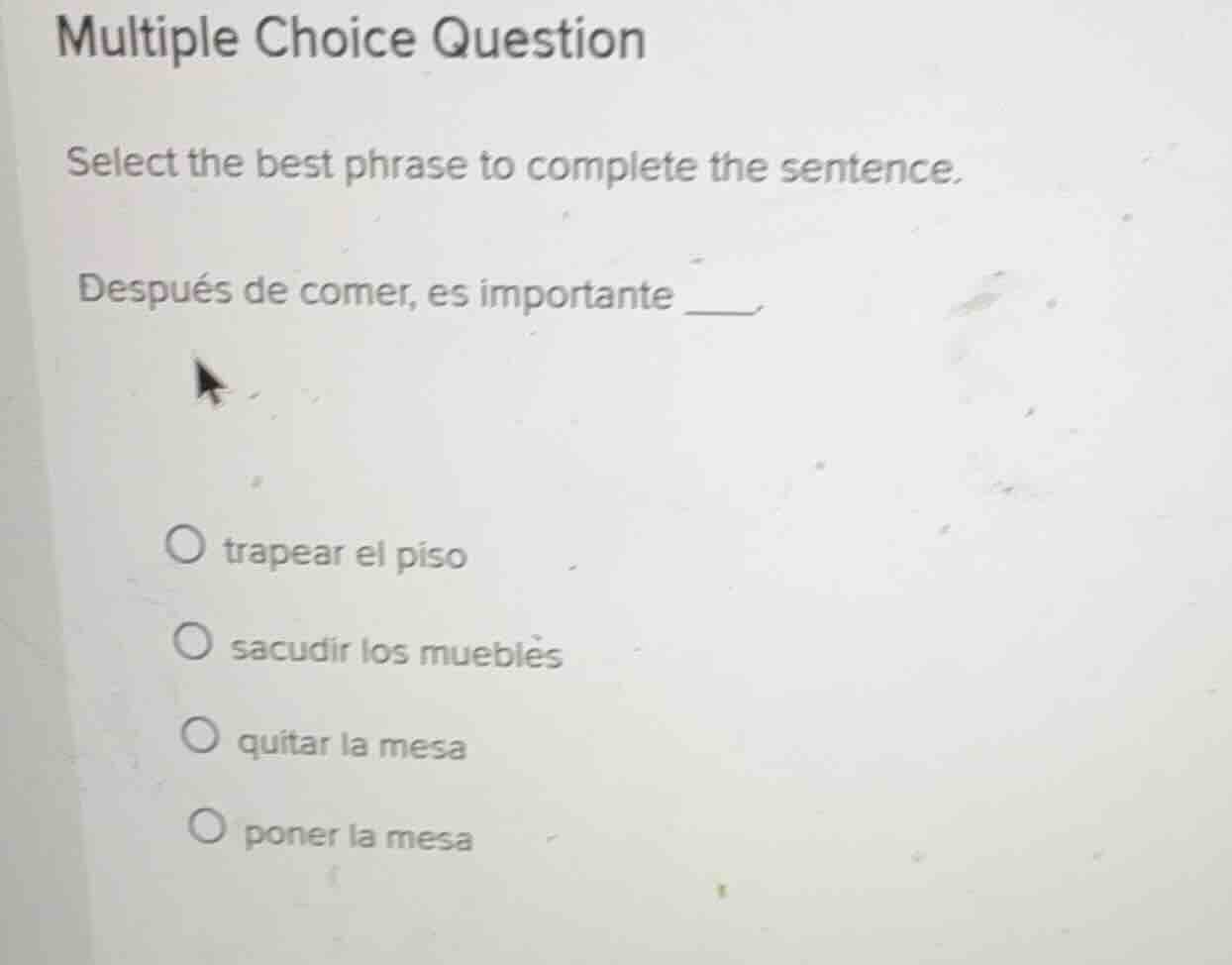multiple choice question select the best phrase to complete the sentenc…