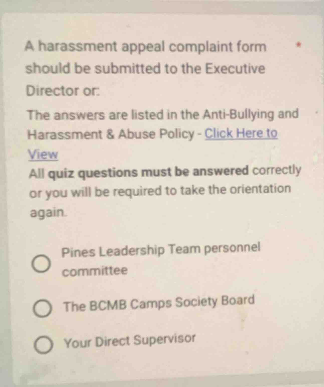 a harassment appeal complaint form should be submitted to the executive…
