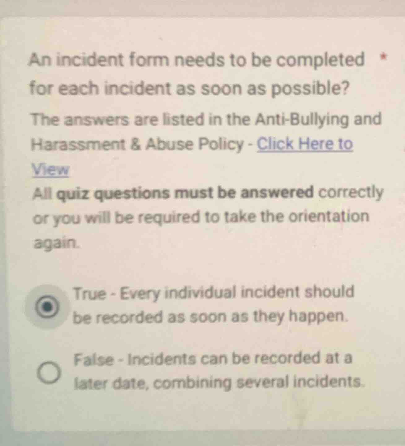 an incident form needs to be completed * for each incident as soon as p…