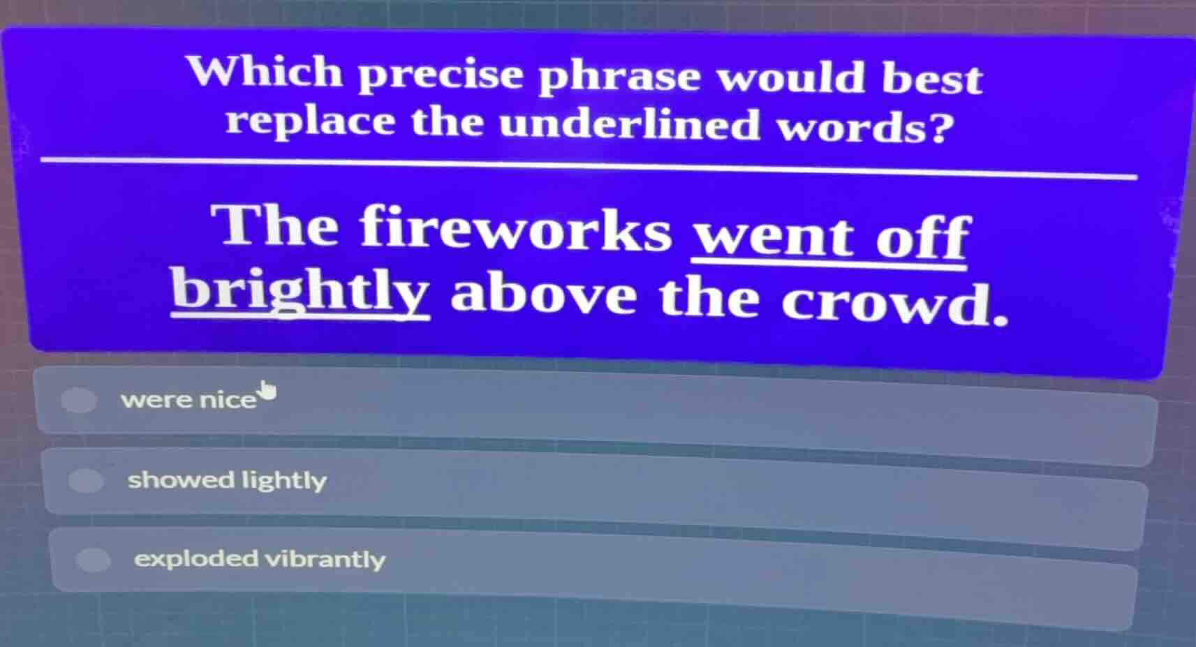 which precise phrase would best replace the underlined words? the firew…