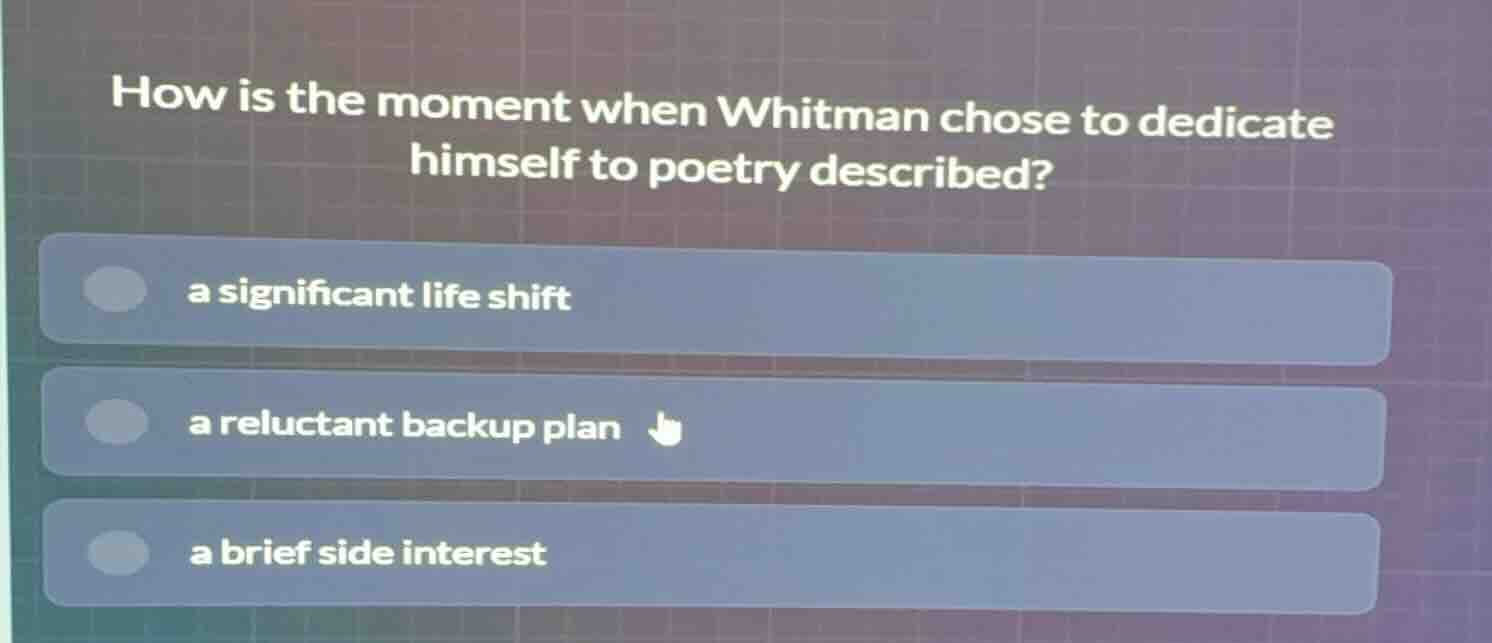 how is the moment when whitman chose to dedicate himself to poetry desc…
