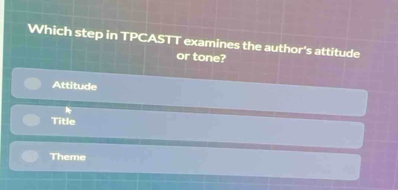 which step in tpcastt examines the authors attitude or tone? attitude t…