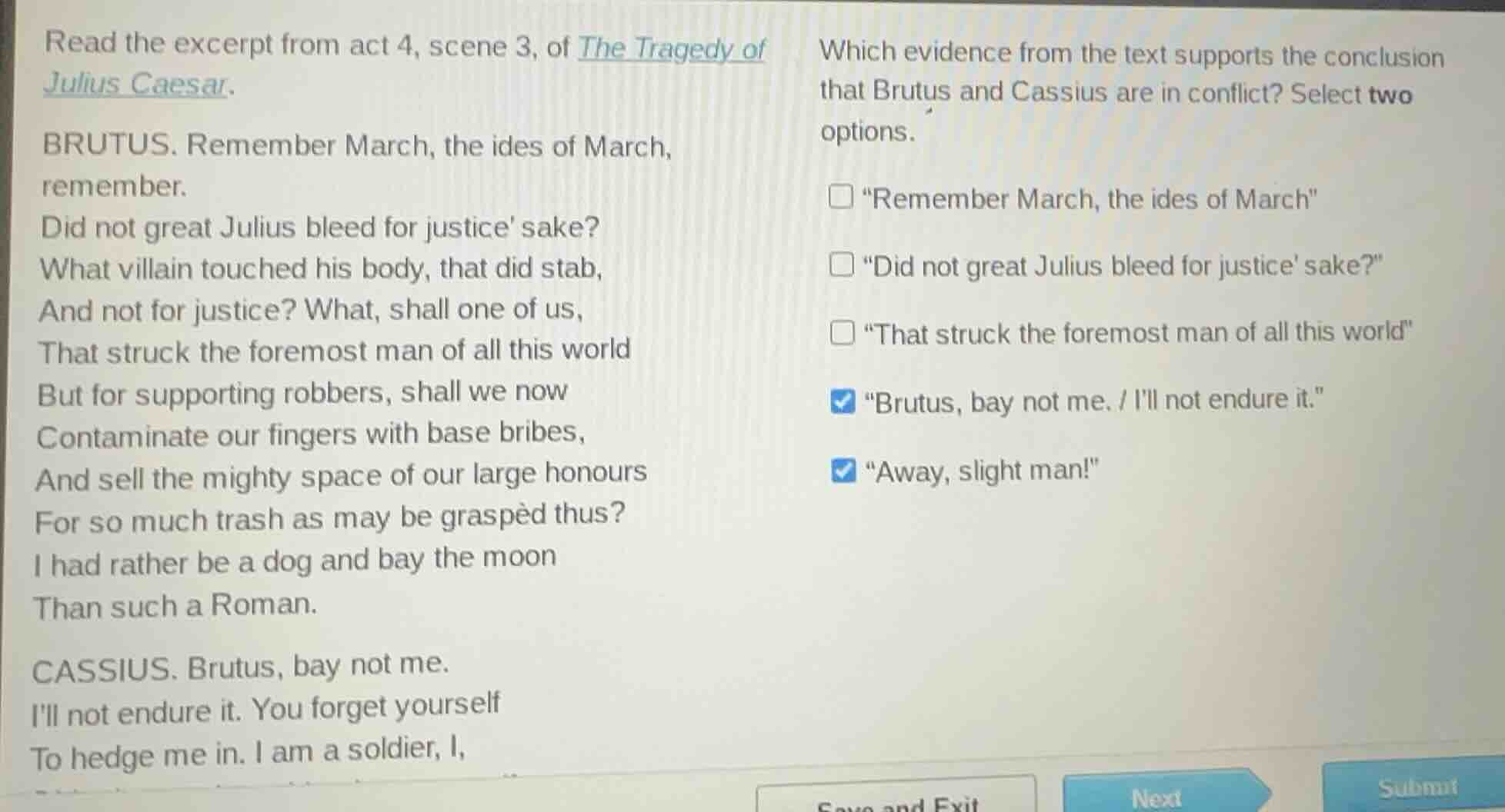 read the excerpt from act 4, scene 3, of the tragedy of julius caesar. …