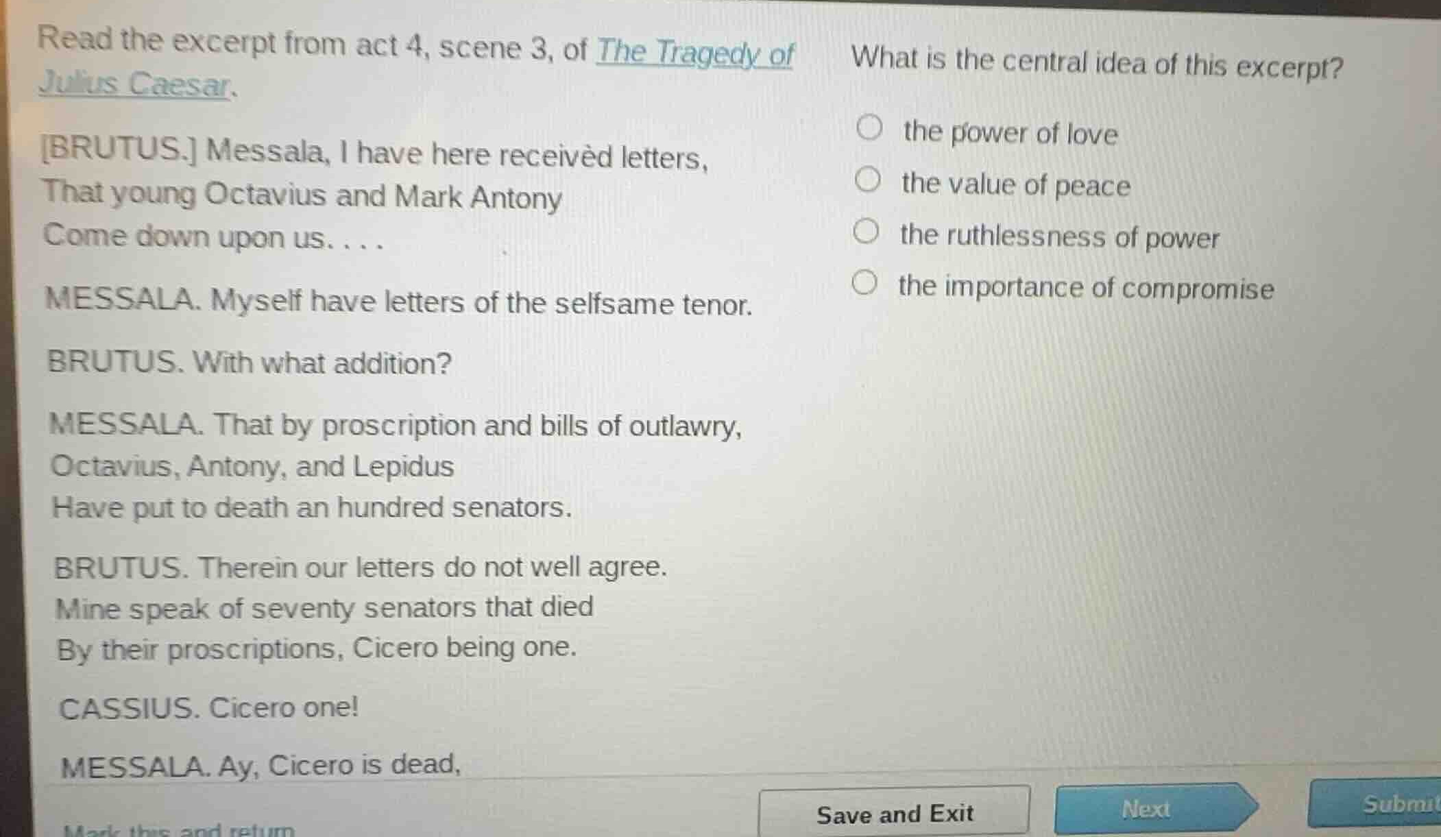 read the excerpt from act 4, scene 3, of the tragedy of julius caesar. …