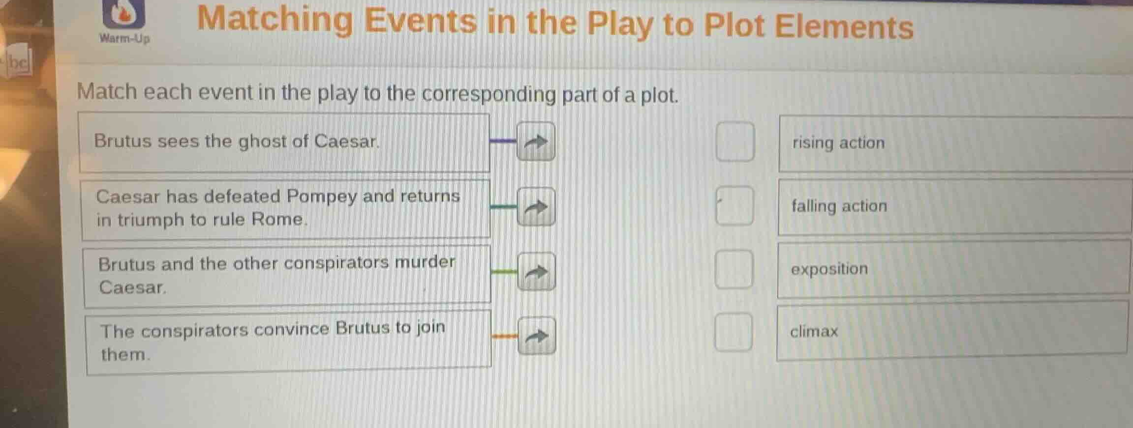 matching events in the play to plot elements match each event in the pl…