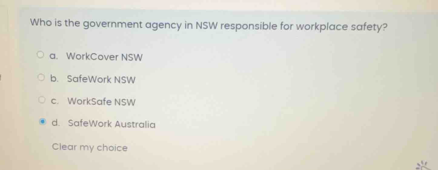 who is the government agency in nsw responsible for workplace safety? a…