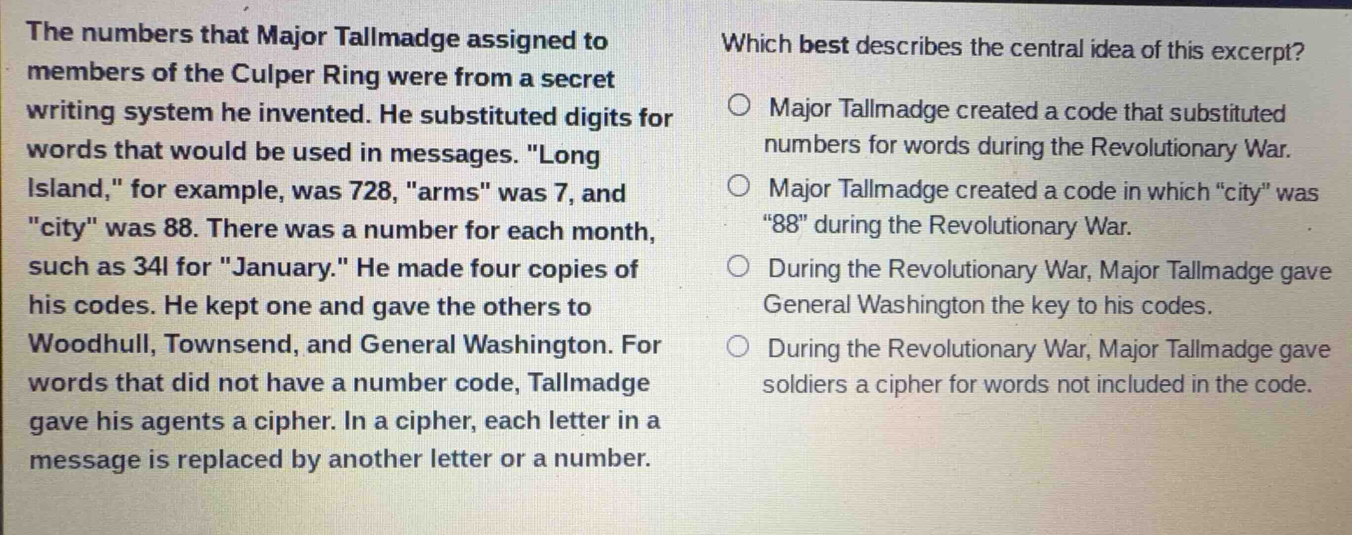 the numbers that major tallmadge assigned to members of the culper ring…