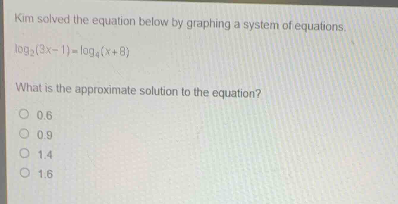kim solved the equation below by graphing a system of equations. \\(\\l…