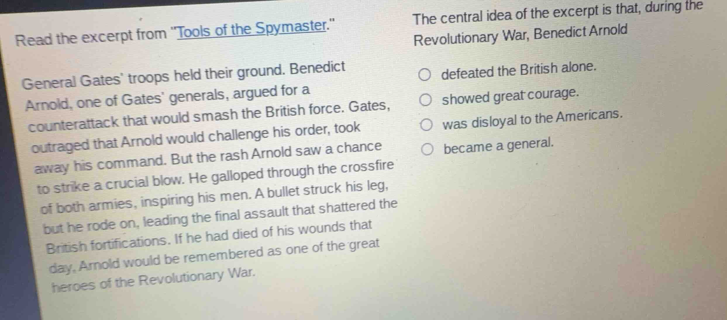 read the excerpt from \tools of the spymaster.\ general gates troops he…