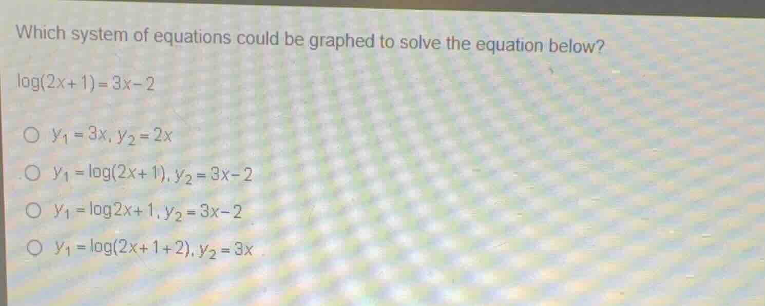 which system of equations could be graphed to solve the equation below?…