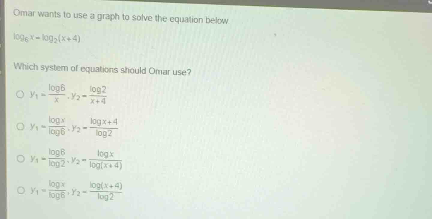 omar wants to use a graph to solve the equation below. \\(\\log_{6}x = …
