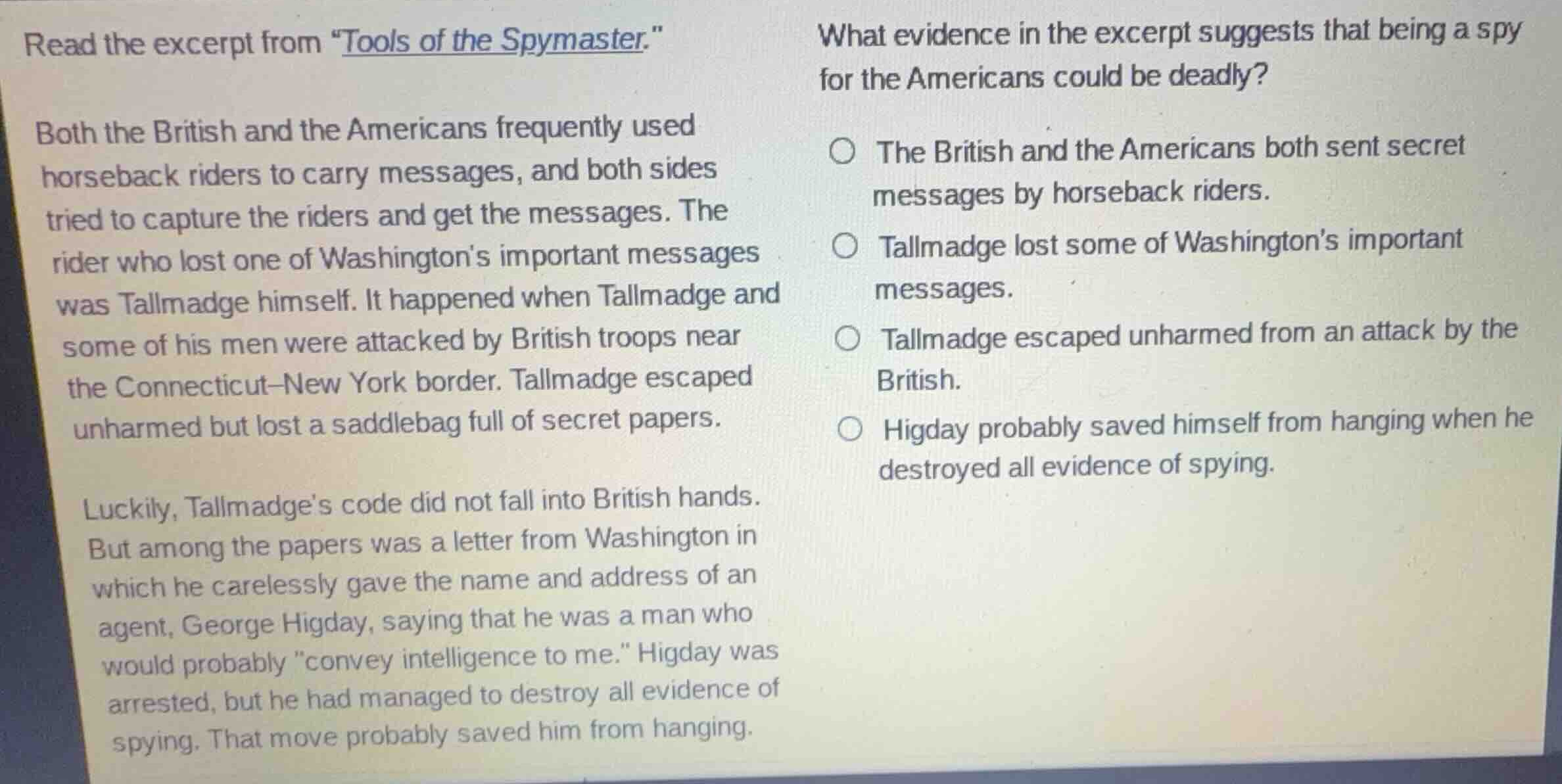 read the excerpt from \tools of the spymaster.\ both the british and th…