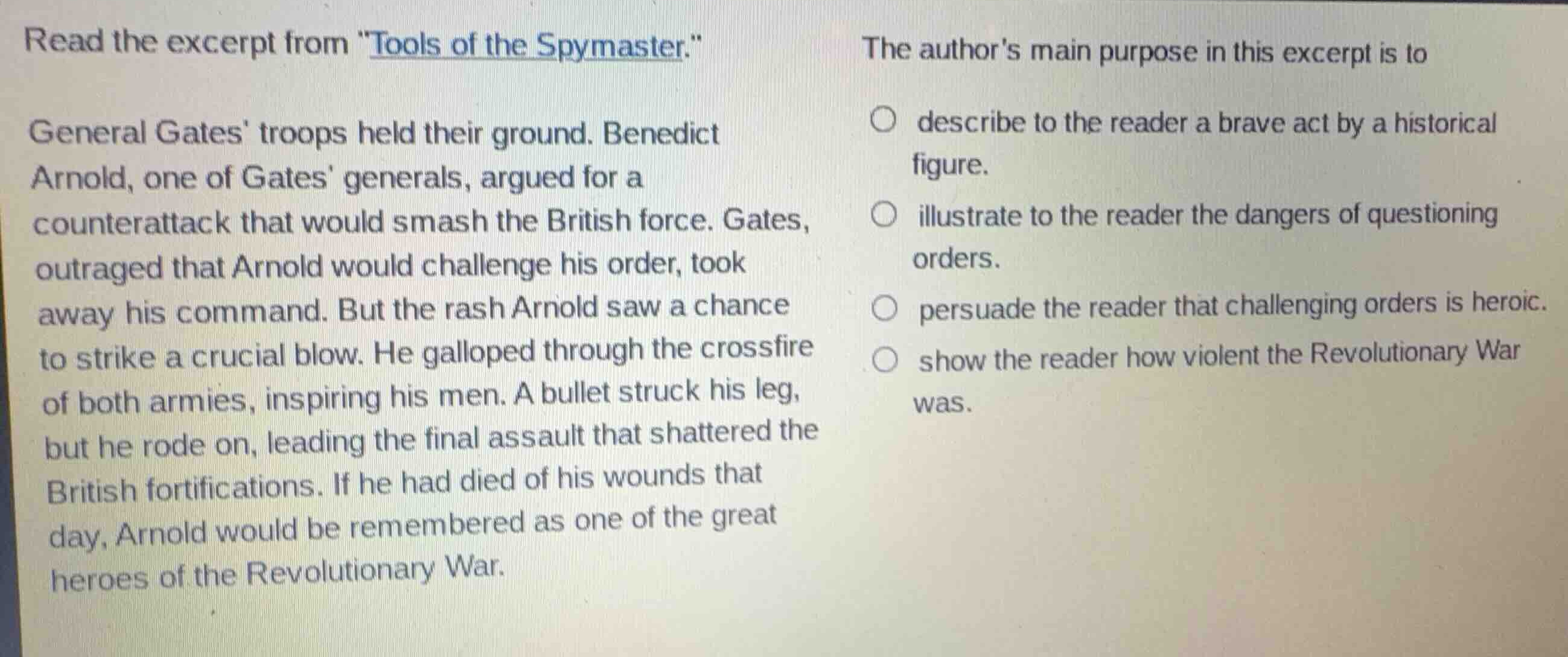 read the excerpt from \tools of the spymaster.\ general gates troops he…