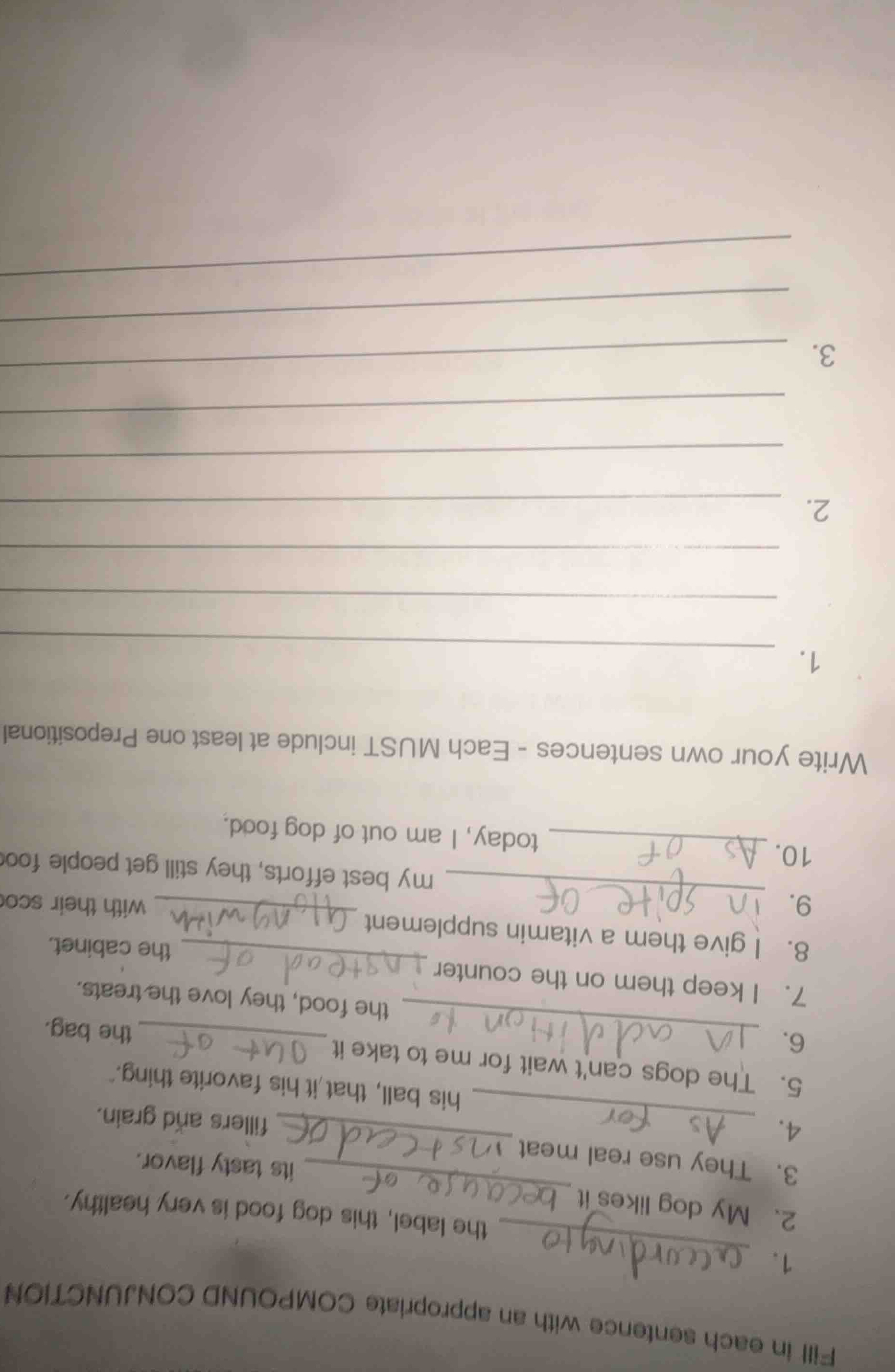 fill in each sentence with an appropriate compound conjunction 1. accor…