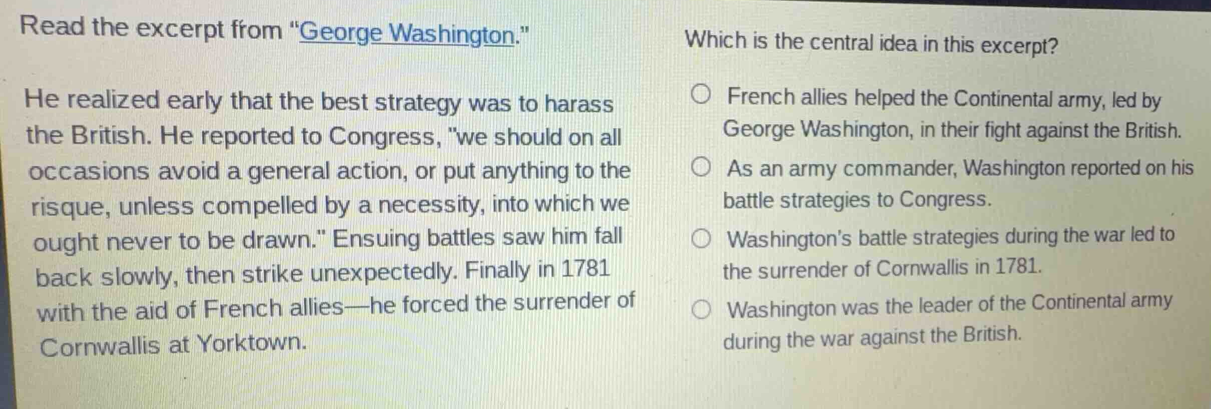 read the excerpt from \george washington.\ he realized early that the b…