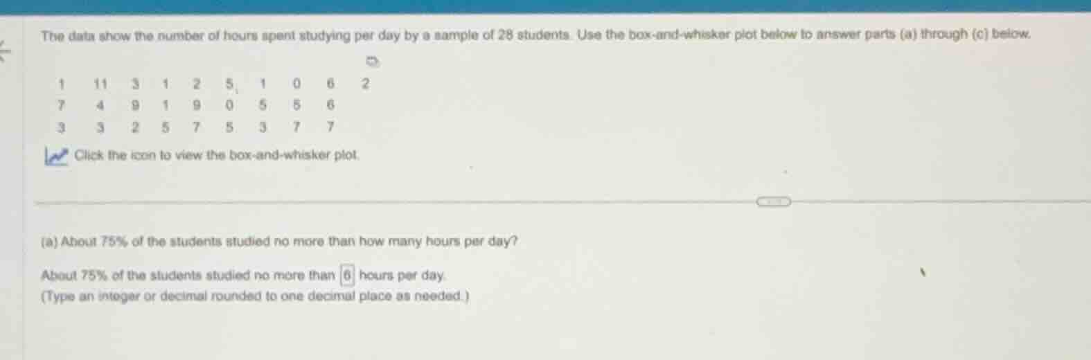 the data show the number of hours spent studying per day by a sample of…