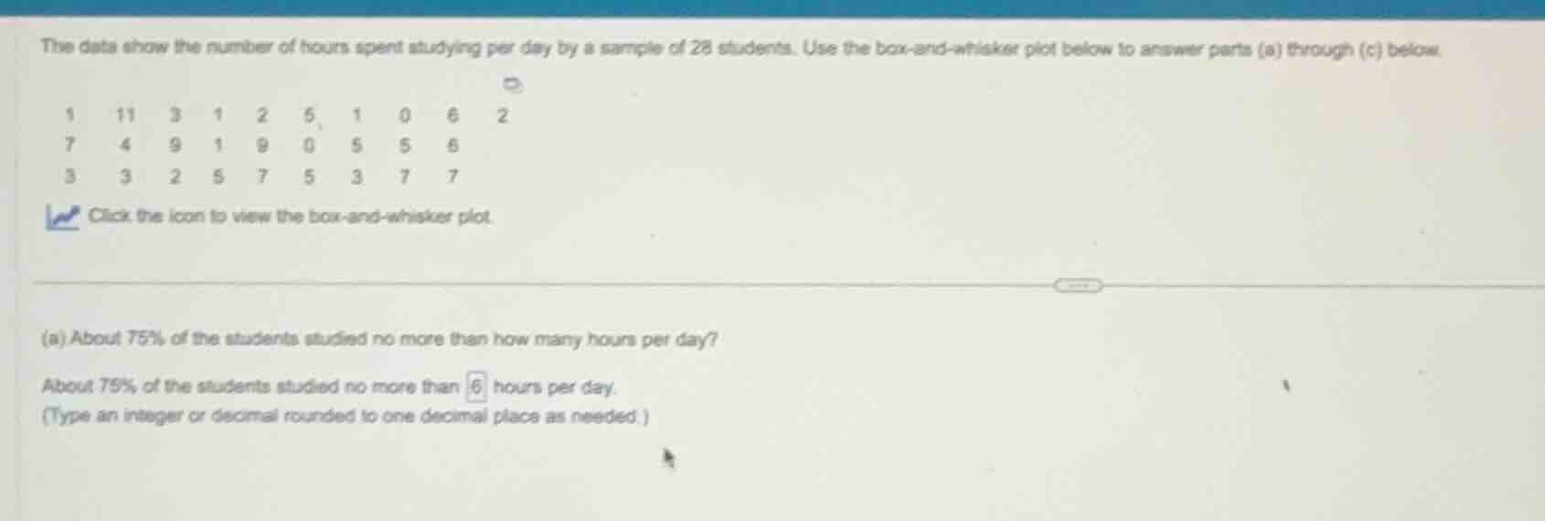 the data show the number of hours spent studying per day by a sample of…