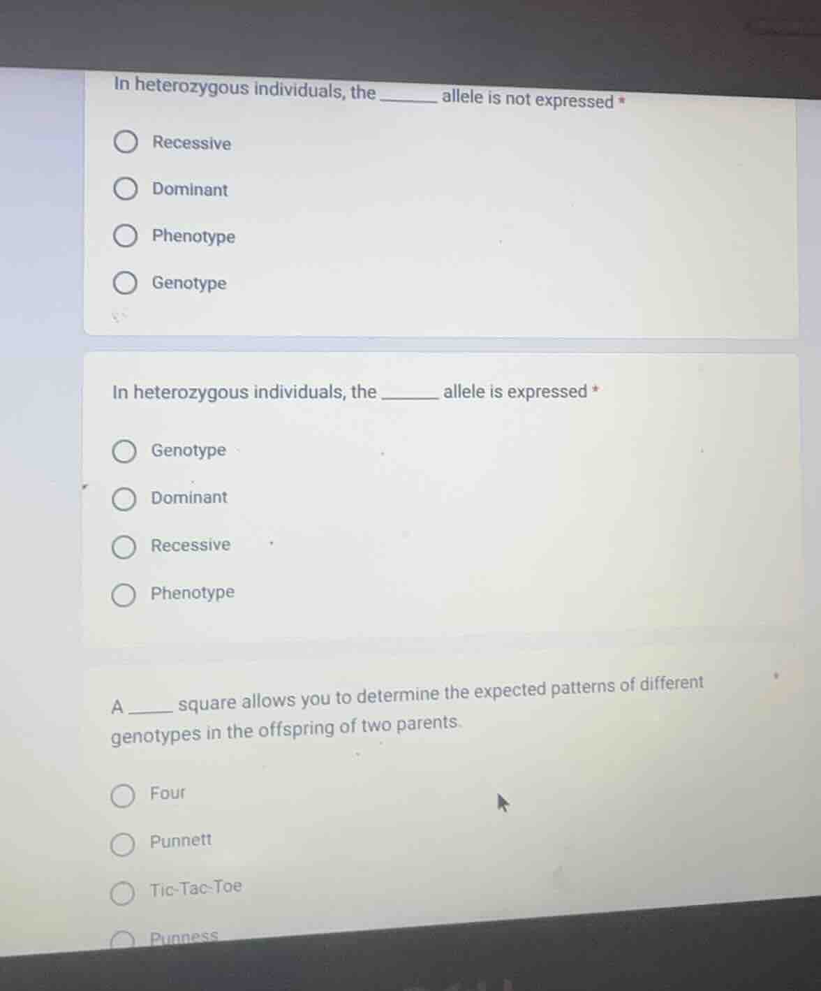 in heterozygous individuals, the ______ allele is not expressed * - rec…