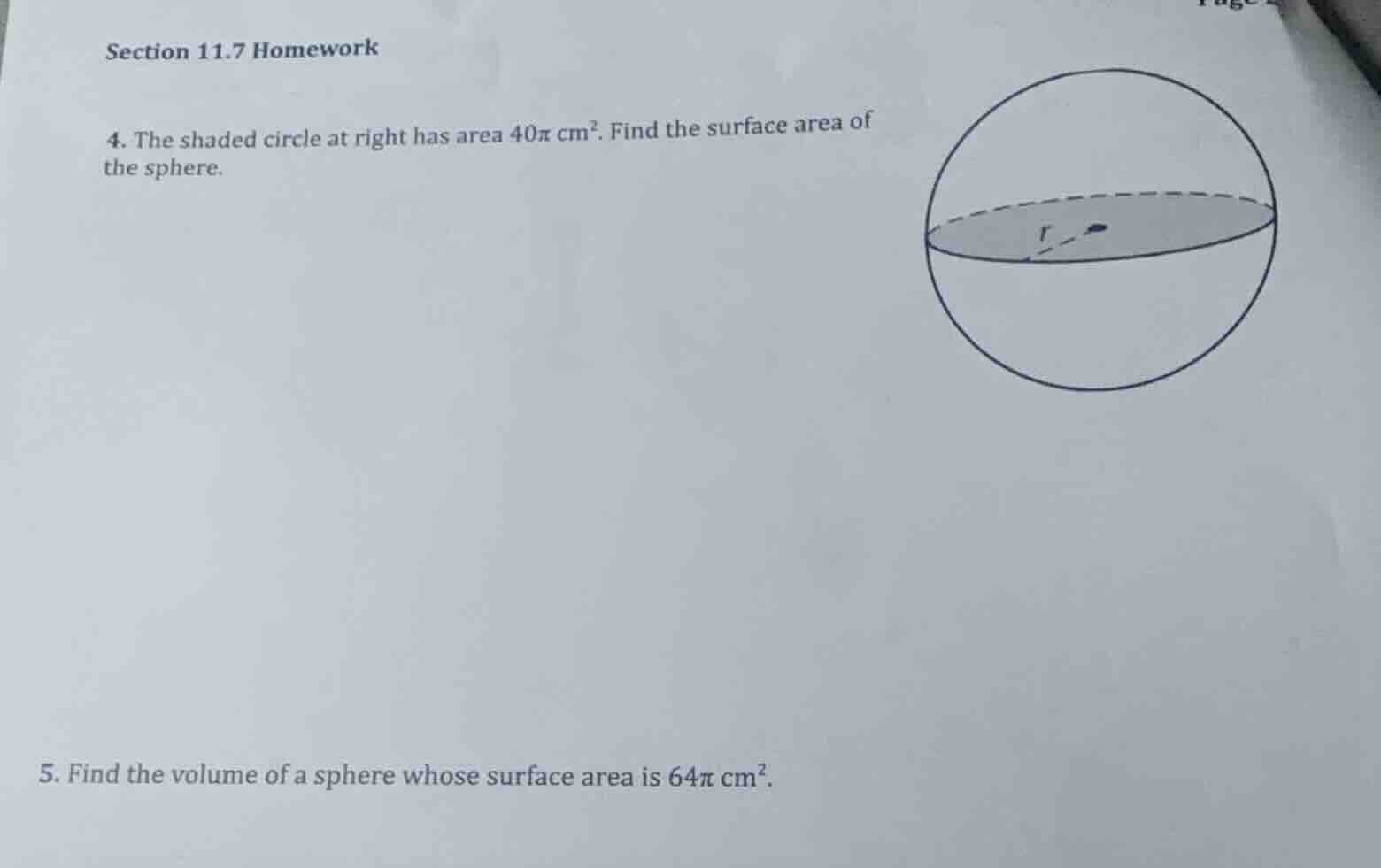 section 11.7 homework 4. the shaded circle at right has area \\(40\\pi\…