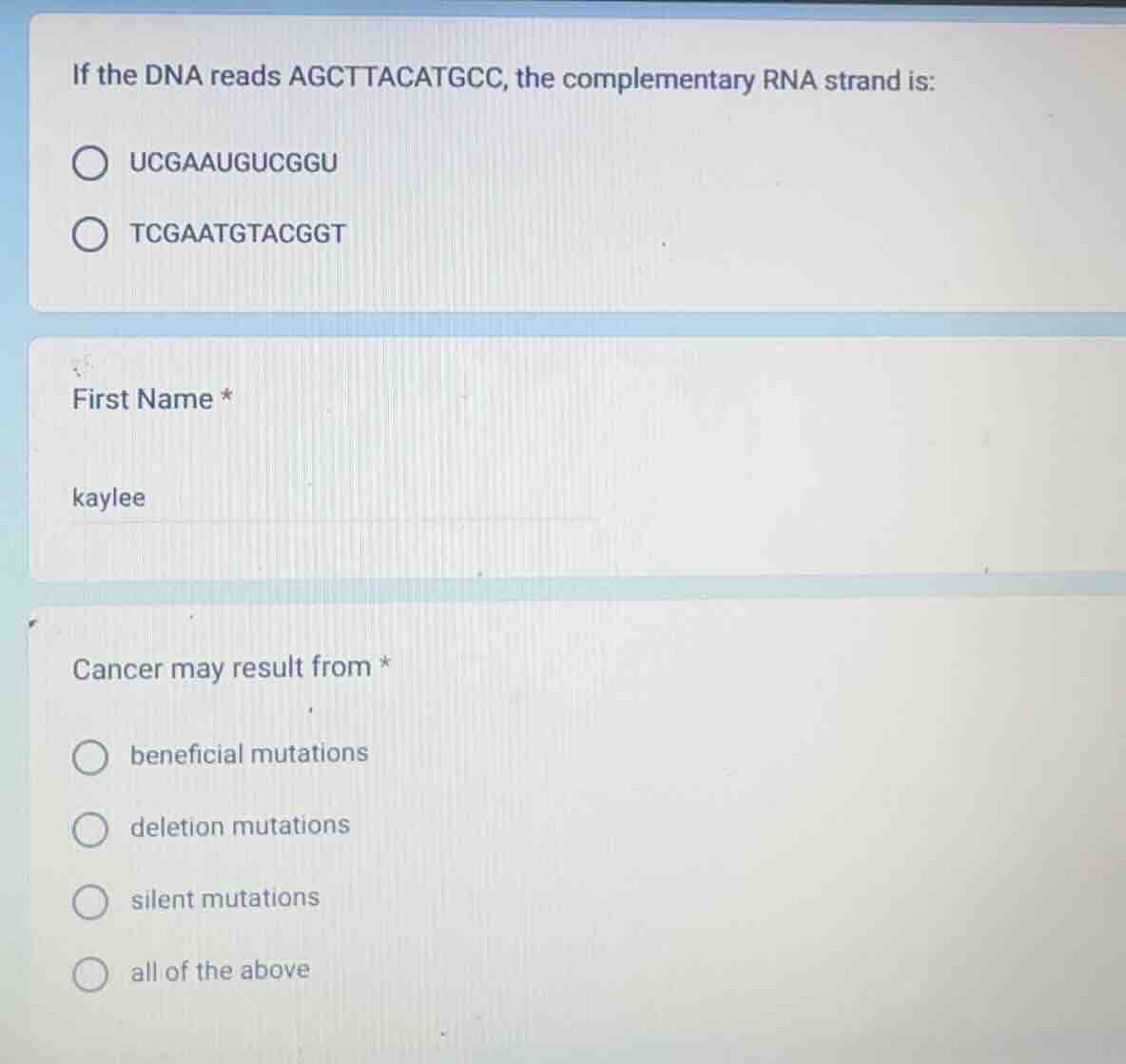 if the dna reads agcttacatgcc, the complementary rna strand is: - ucgaa…