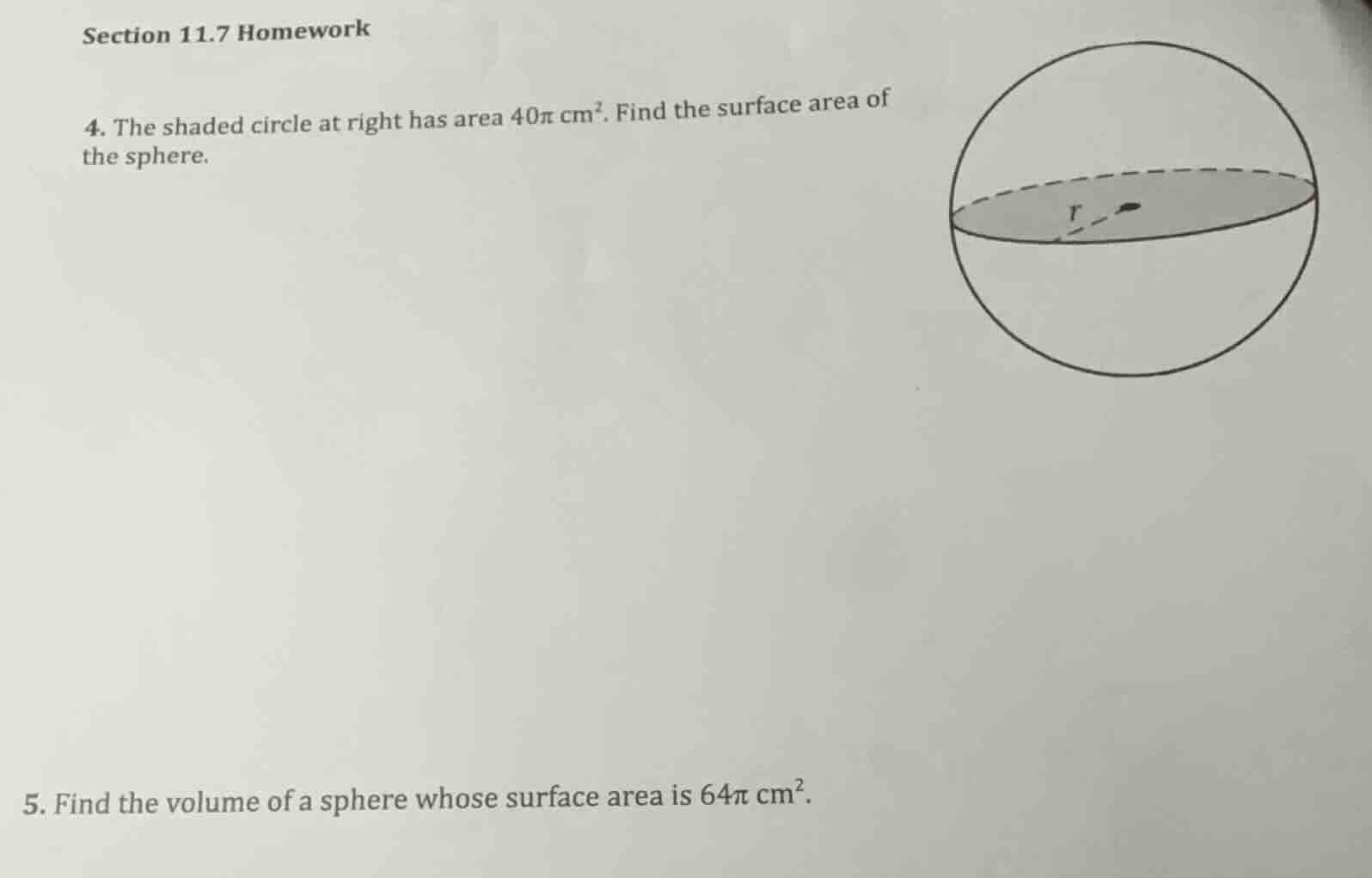 section 11.7 homework 4. the shaded circle at right has area (40pi\\tex…