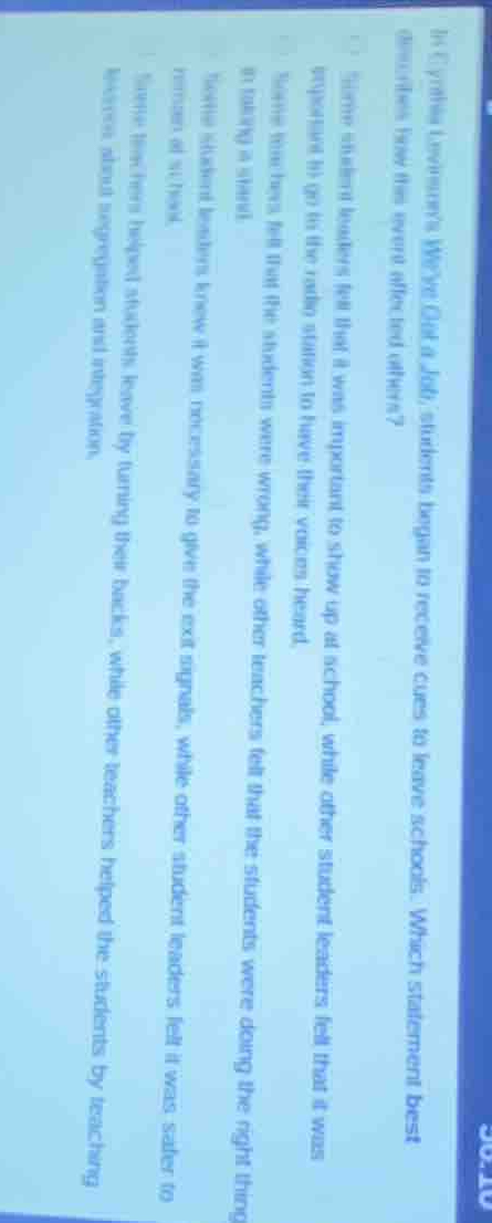 in cynthia levinsons weve got a job, students began to receive cues to …