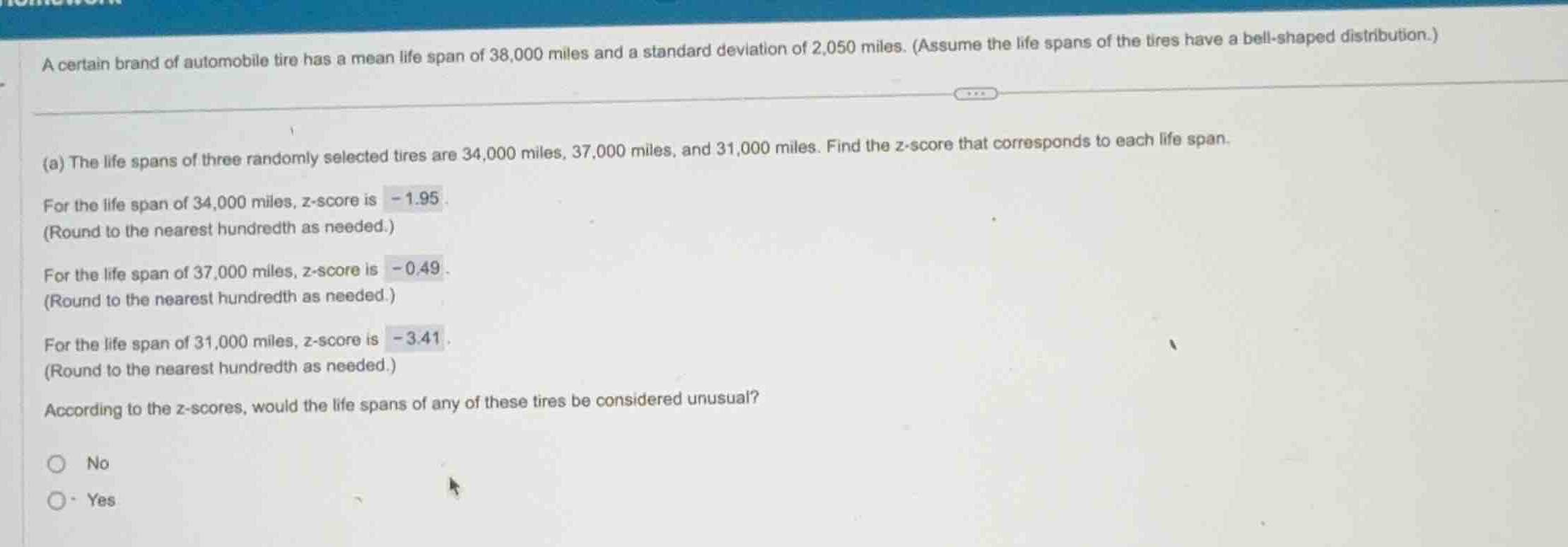a certain brand of automobile tire has a mean life span of 38,000 miles…