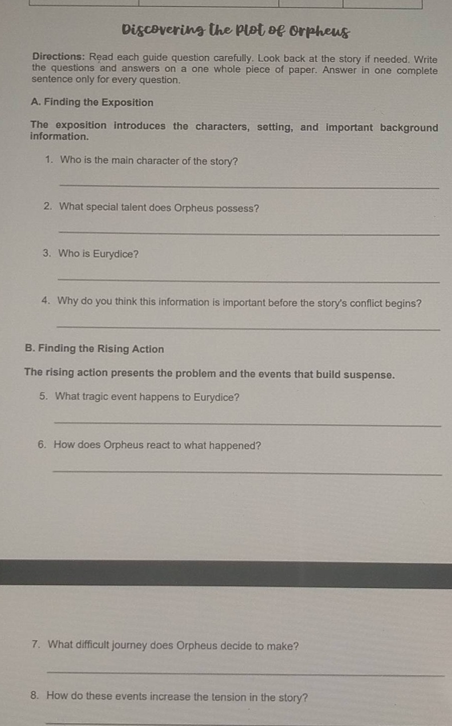 discovering the plot of orpheus directions: read each guide question ca…