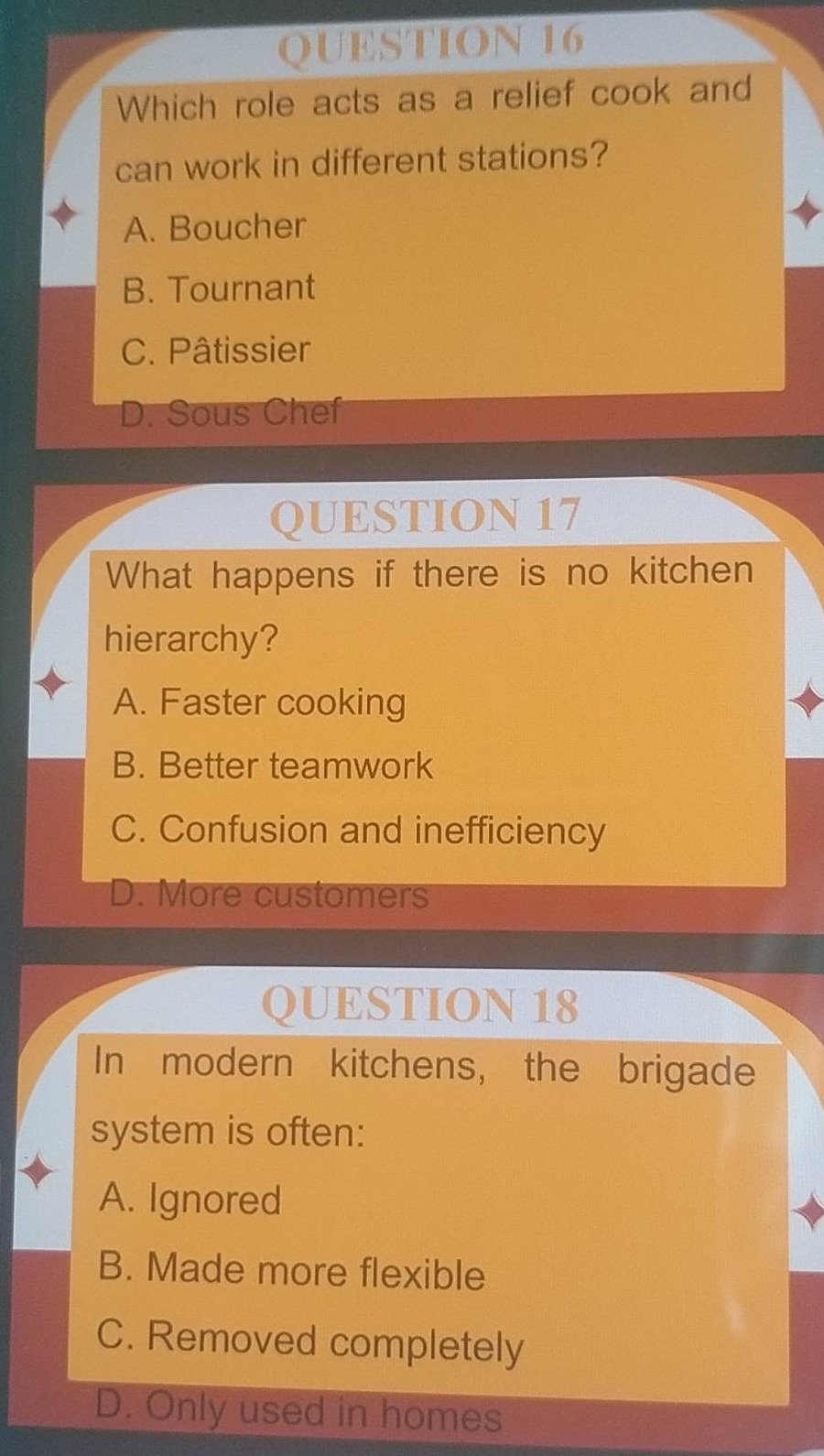 question 16 which role acts as a relief cook and can work in different …