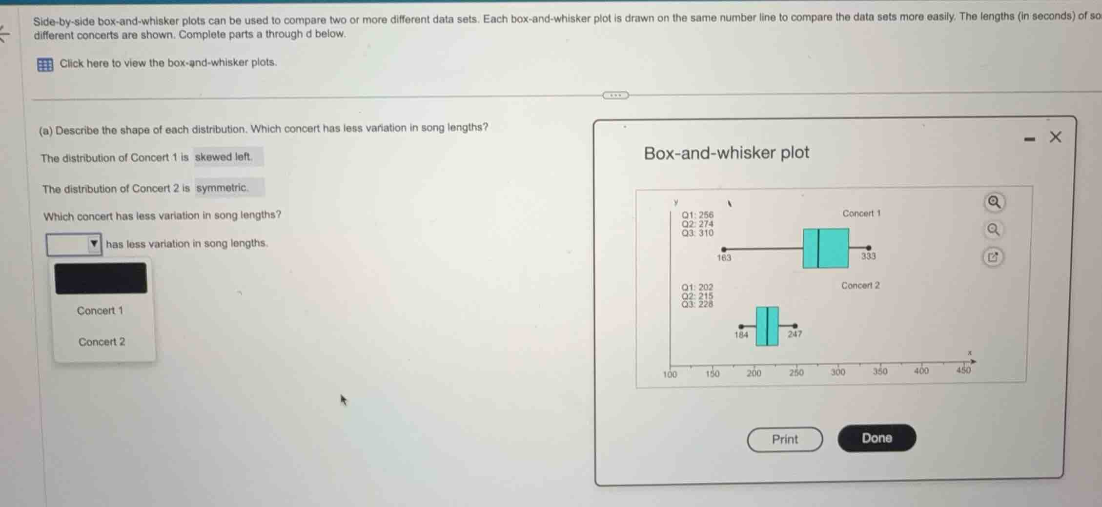 side-by-side box-and-whisker plots can be used to compare two or more d…