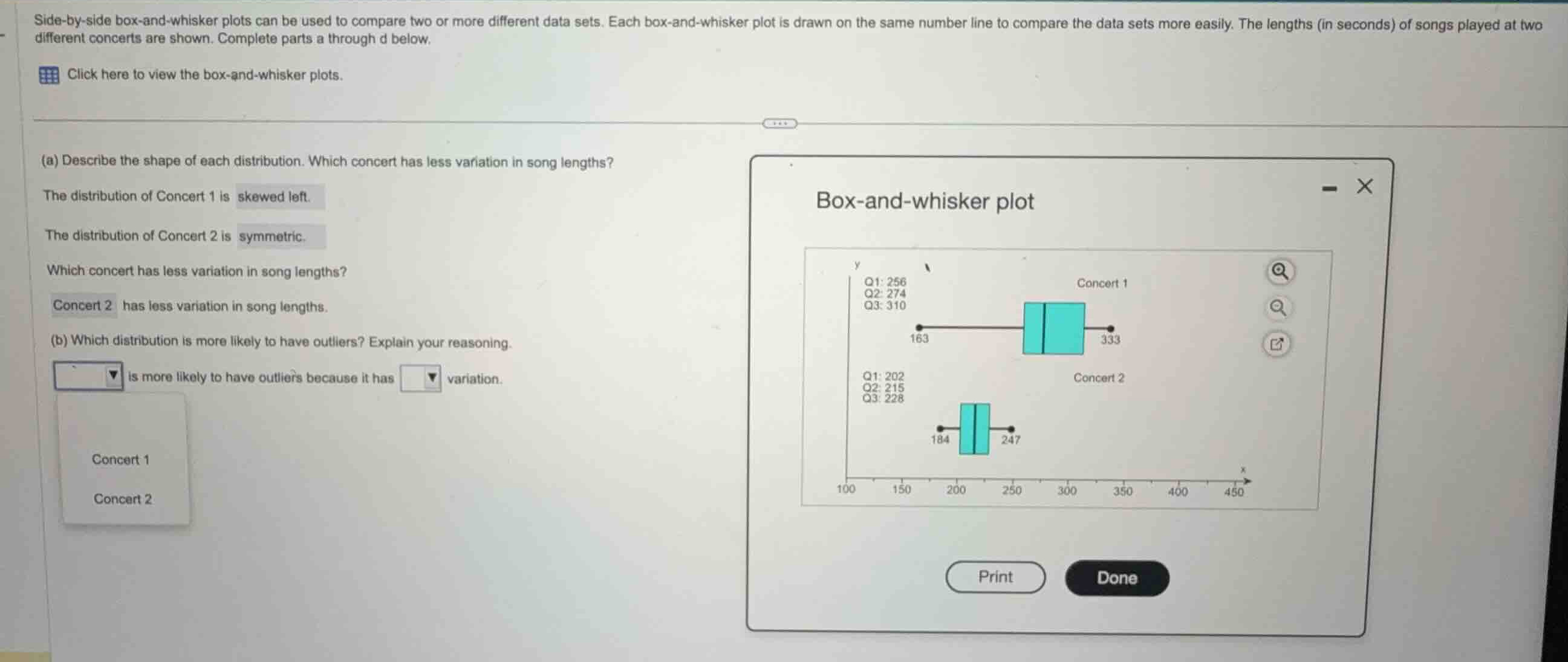 side-by-side box-and-whisker plots can be used to compare two or more d…