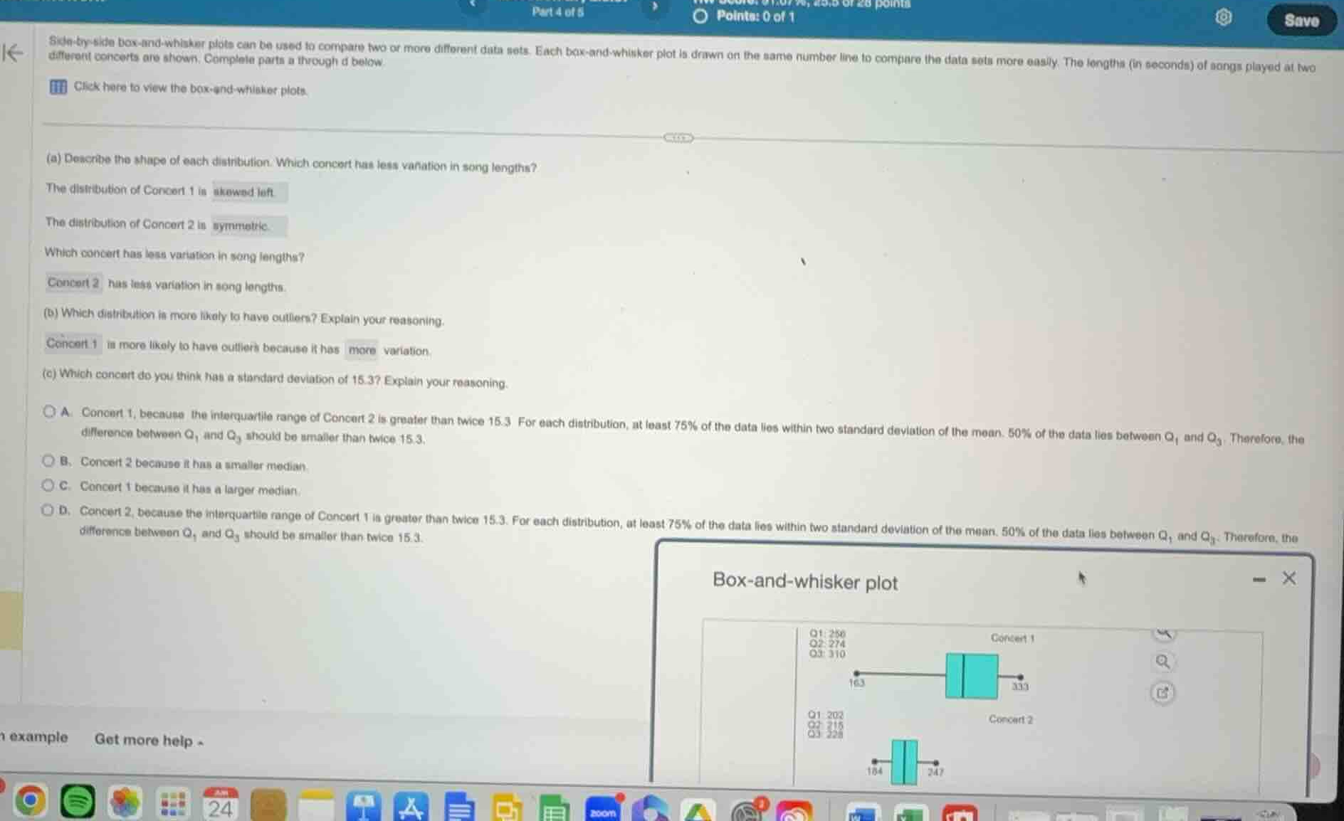 side-by-side box-and-whisker plots can be used to compare two or more d…