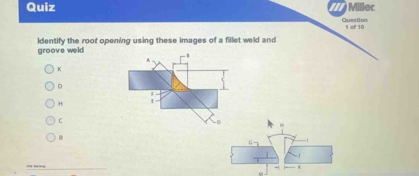 identify the root opening using these images of a fillet weld and groov…