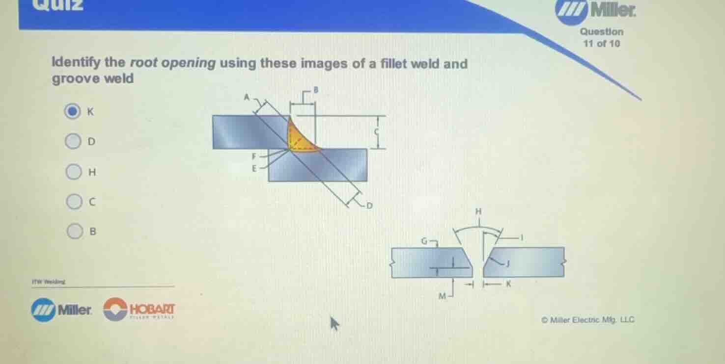identify the root opening using these images of a fillet weld and groov…