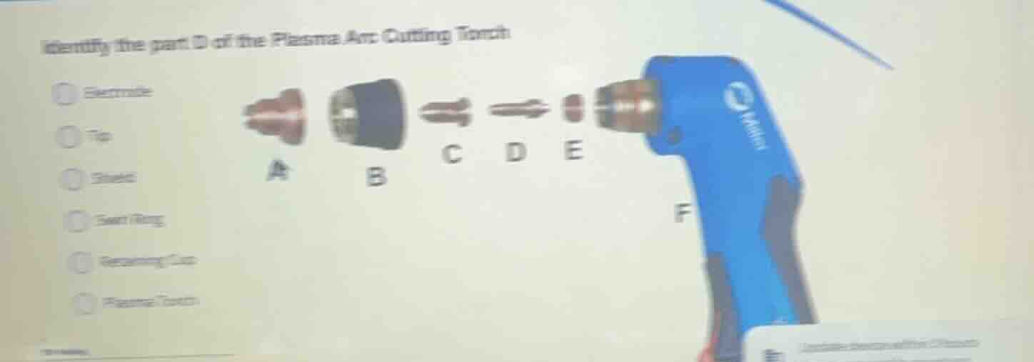 identify the part d of the plasma arc cutting torch electrode tip shiel…