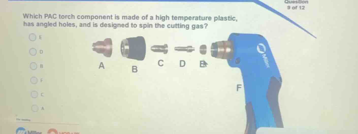 which pac torch component is made of a high temperature plastic, has an…