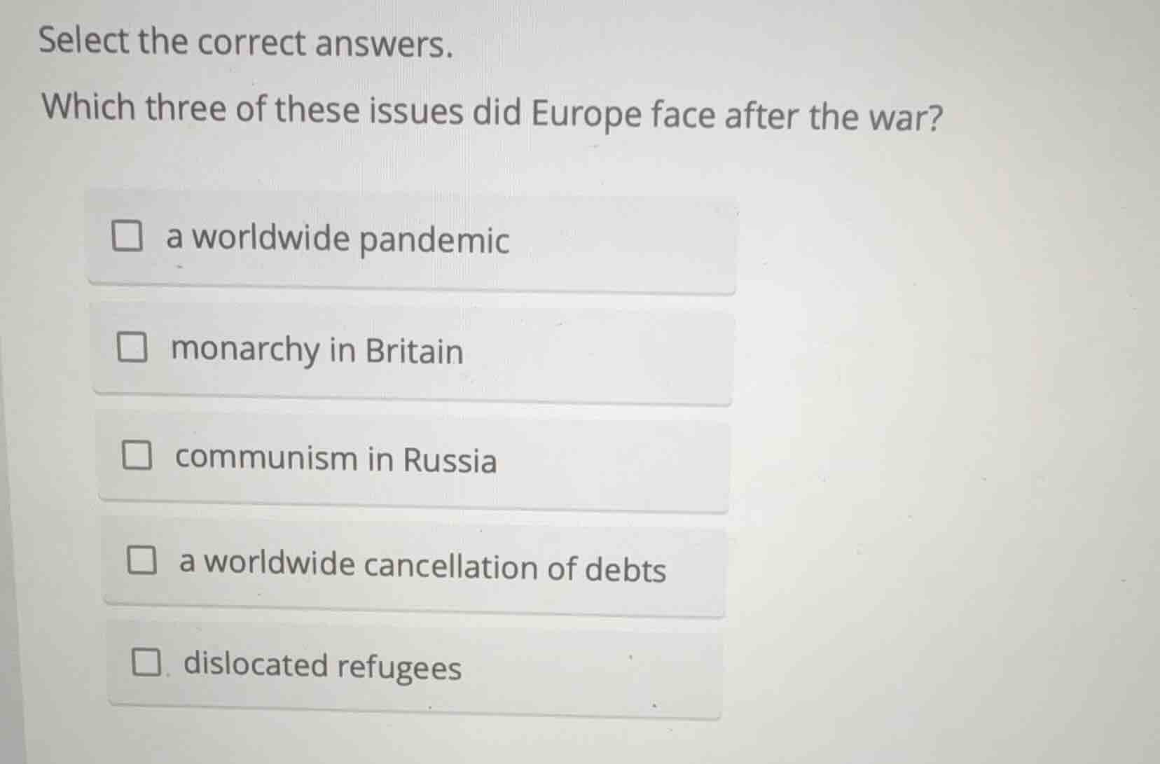 select the correct answers. which three of these issues did europe face…