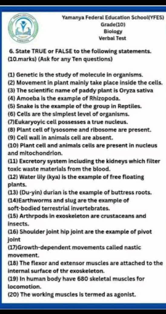 yamanya federal education school(yfes) grade(10) biology verbal test 6.…