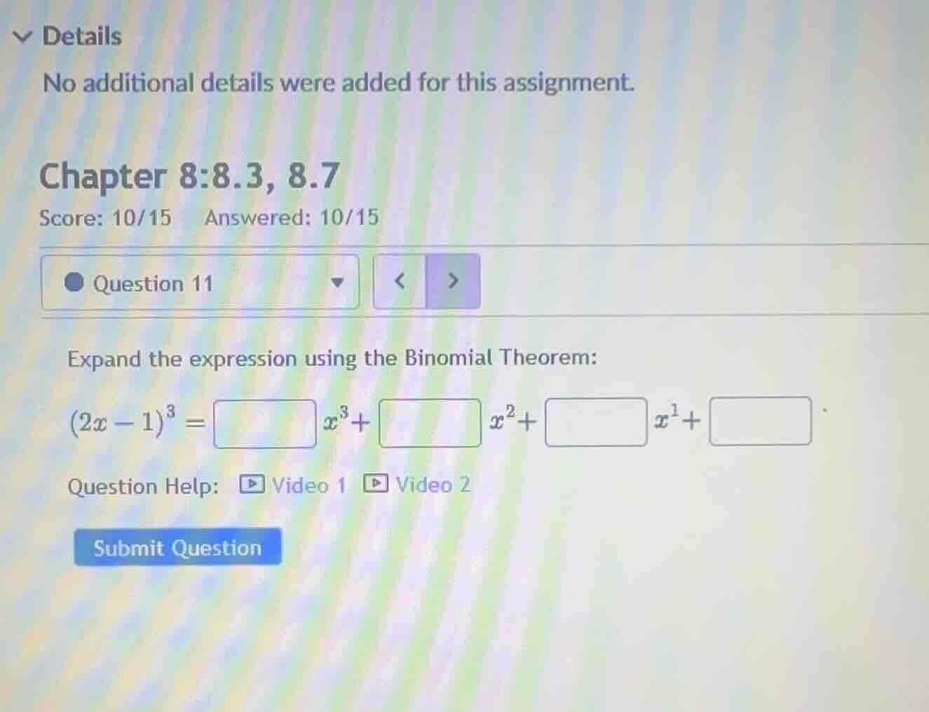 expand the expression using the binomial theorem: \\((2x - 1)^3 = \\box…