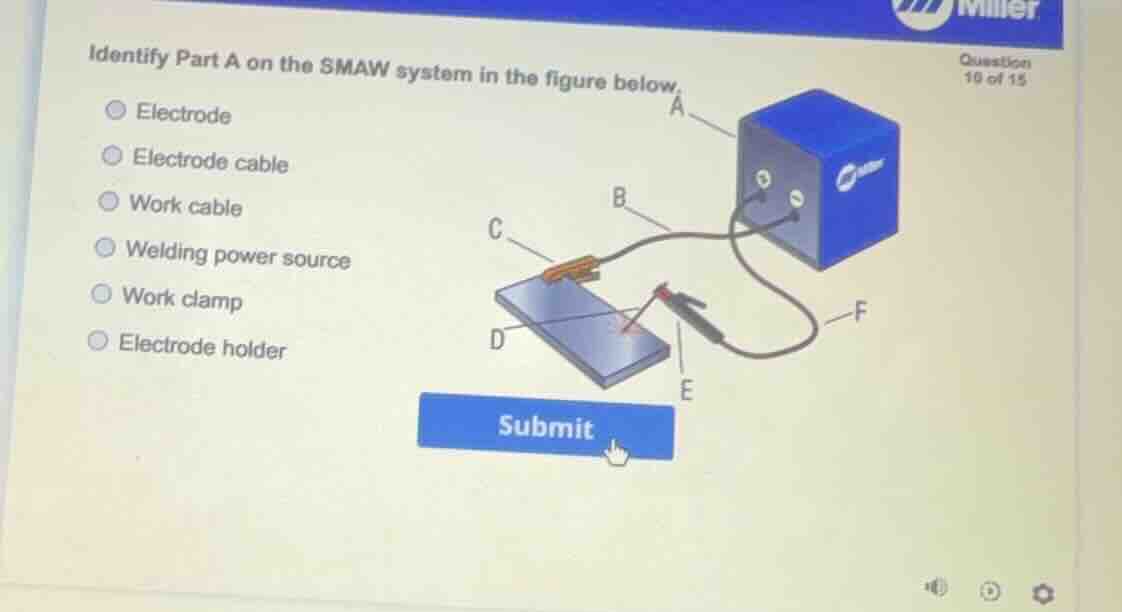 identify part a on the smaw system in the figure below. electrode elect…