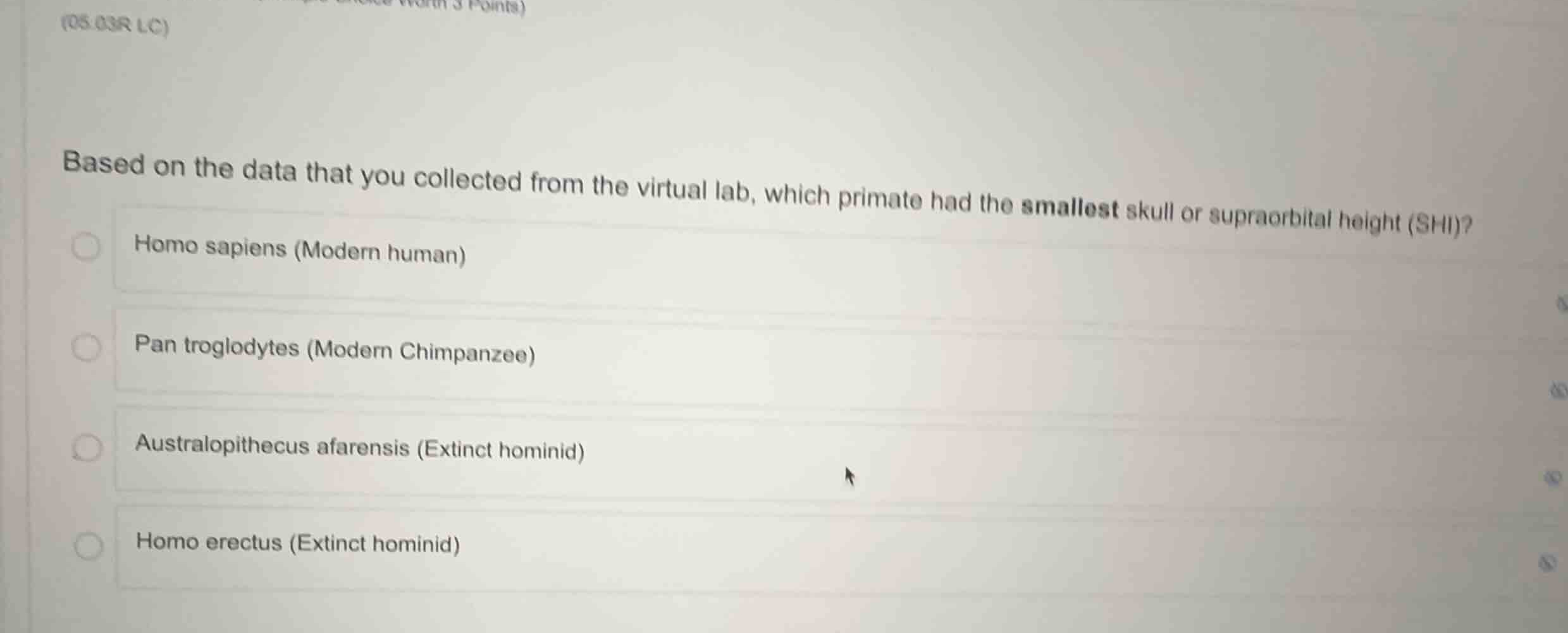 based on the data that you collected from the virtual lab, which primat…