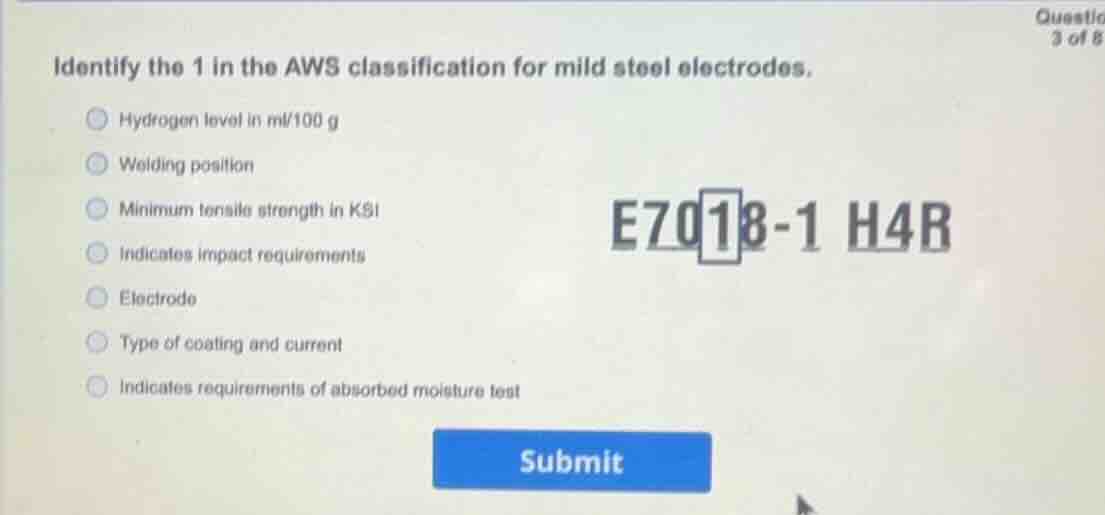 identify the 1 in the aws classification for mild steel electrodes. hyd…