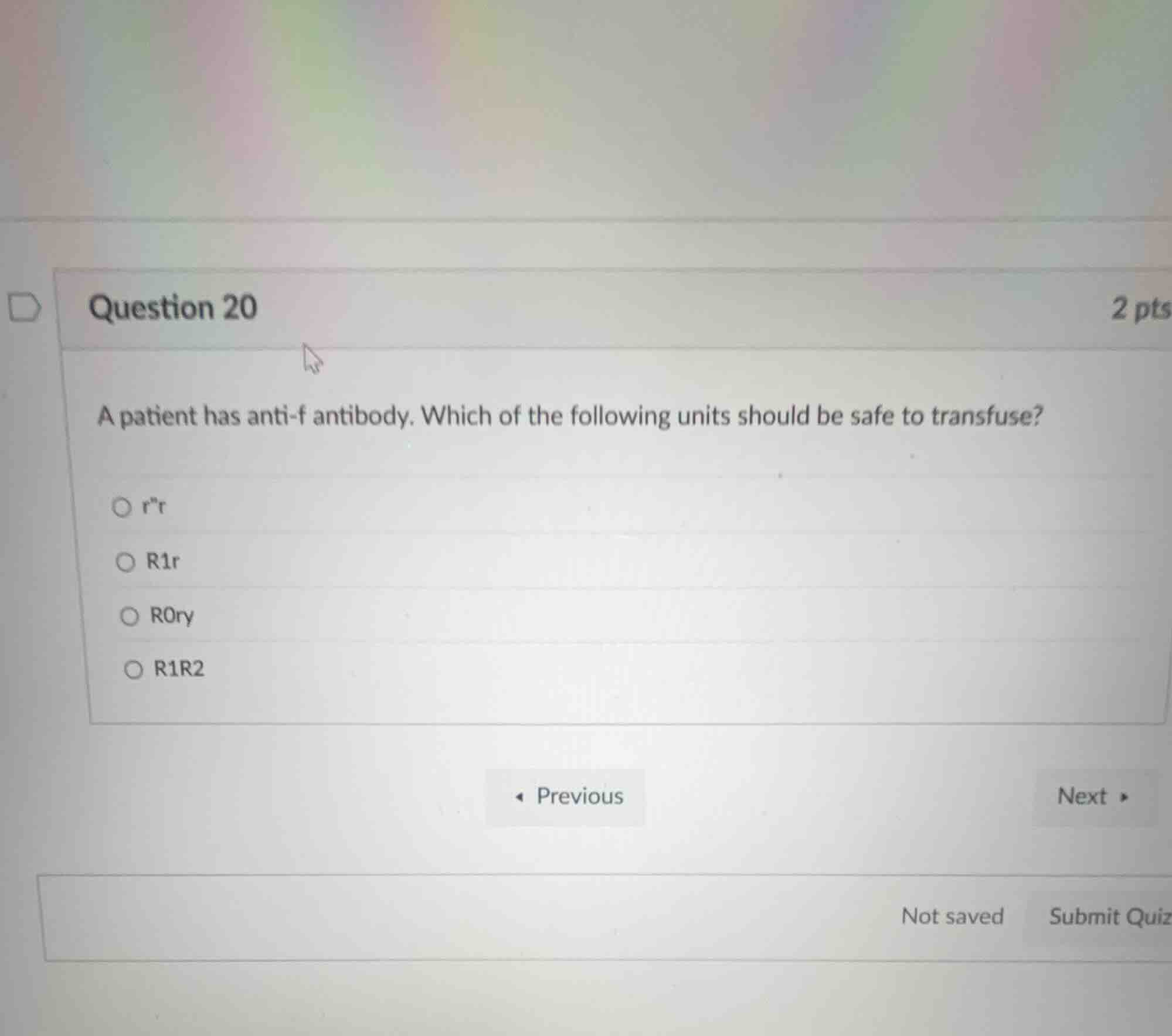 question 20 a patient has anti-f antibody. which of the following units…