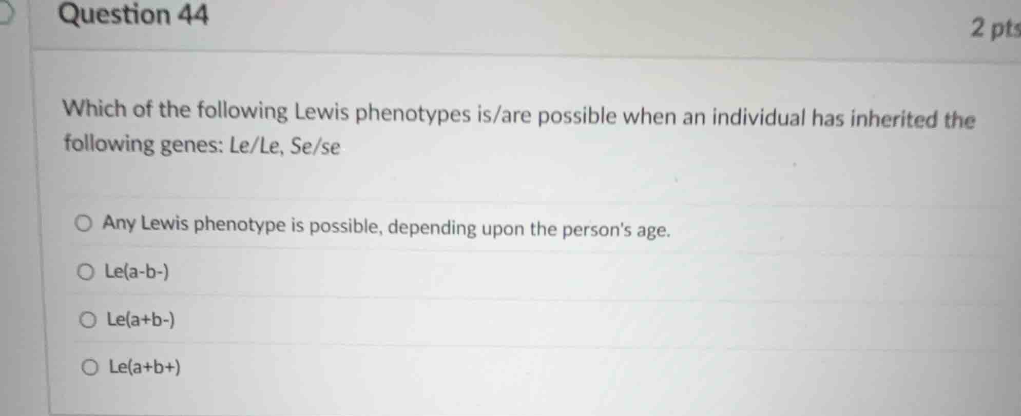 which of the following lewis phenotypes is/are possible when an individ…
