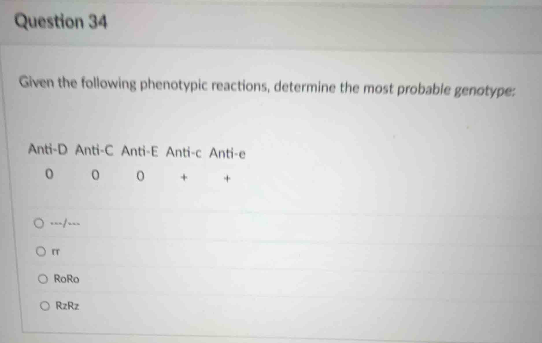 question 34 given the following phenotypic reactions, determine the mos…