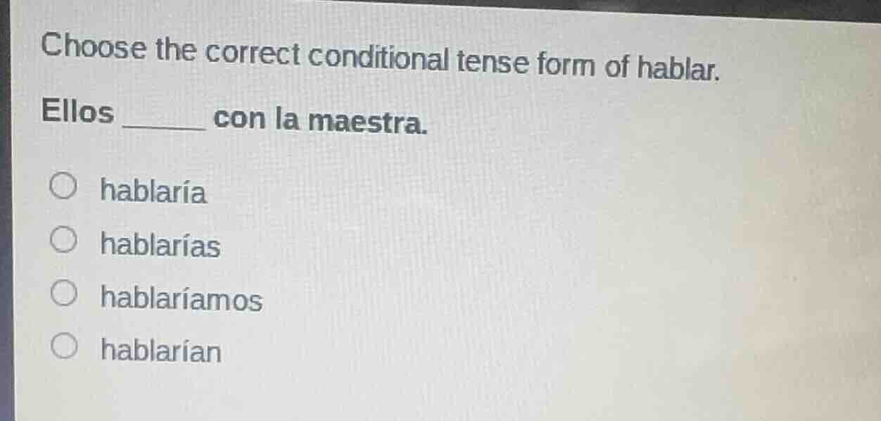 choose the correct conditional tense form of hablar. ellos ______ con l…