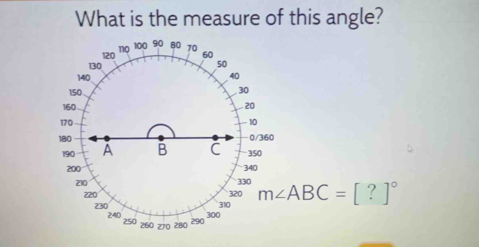 what is the measure of this angle? \\( m\\angle abc = ?^\\circ \\)