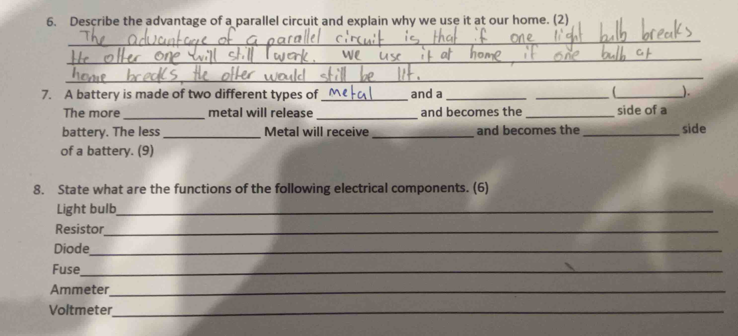 6. describe the advantage of a parallel circuit and explain why we use …